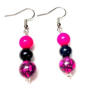 Handmade Pink Black Earrings Women Gift Anniversary Wedding Mother's Day
